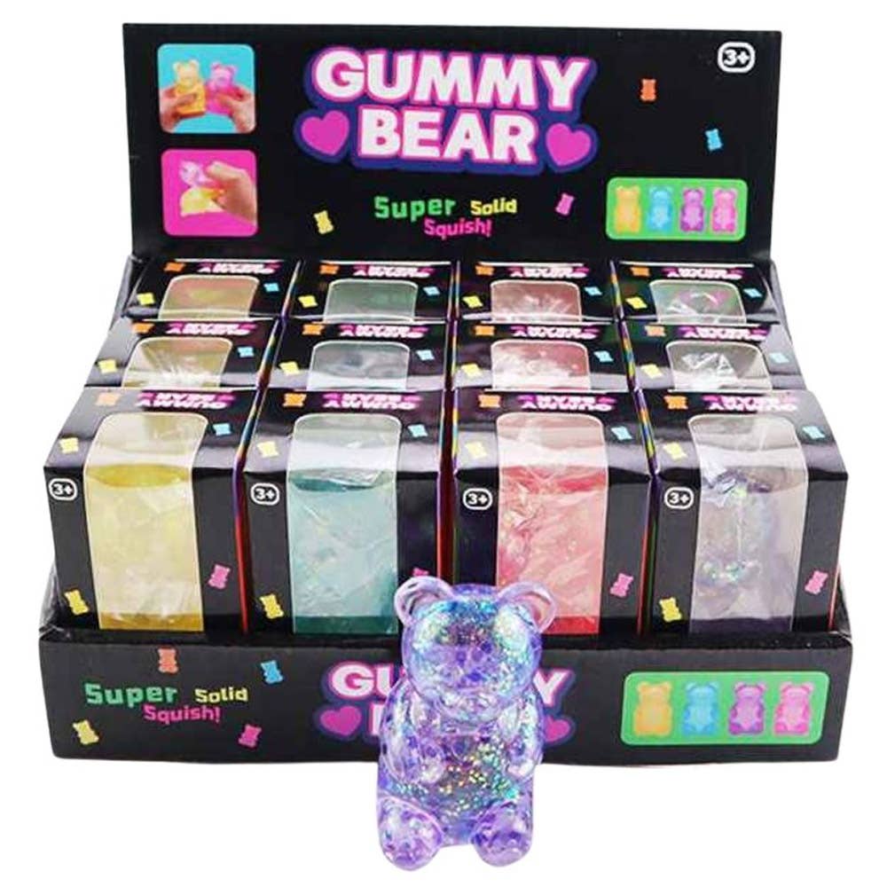 GLITTER TEDDY BEAR SQUISHY TOY, -