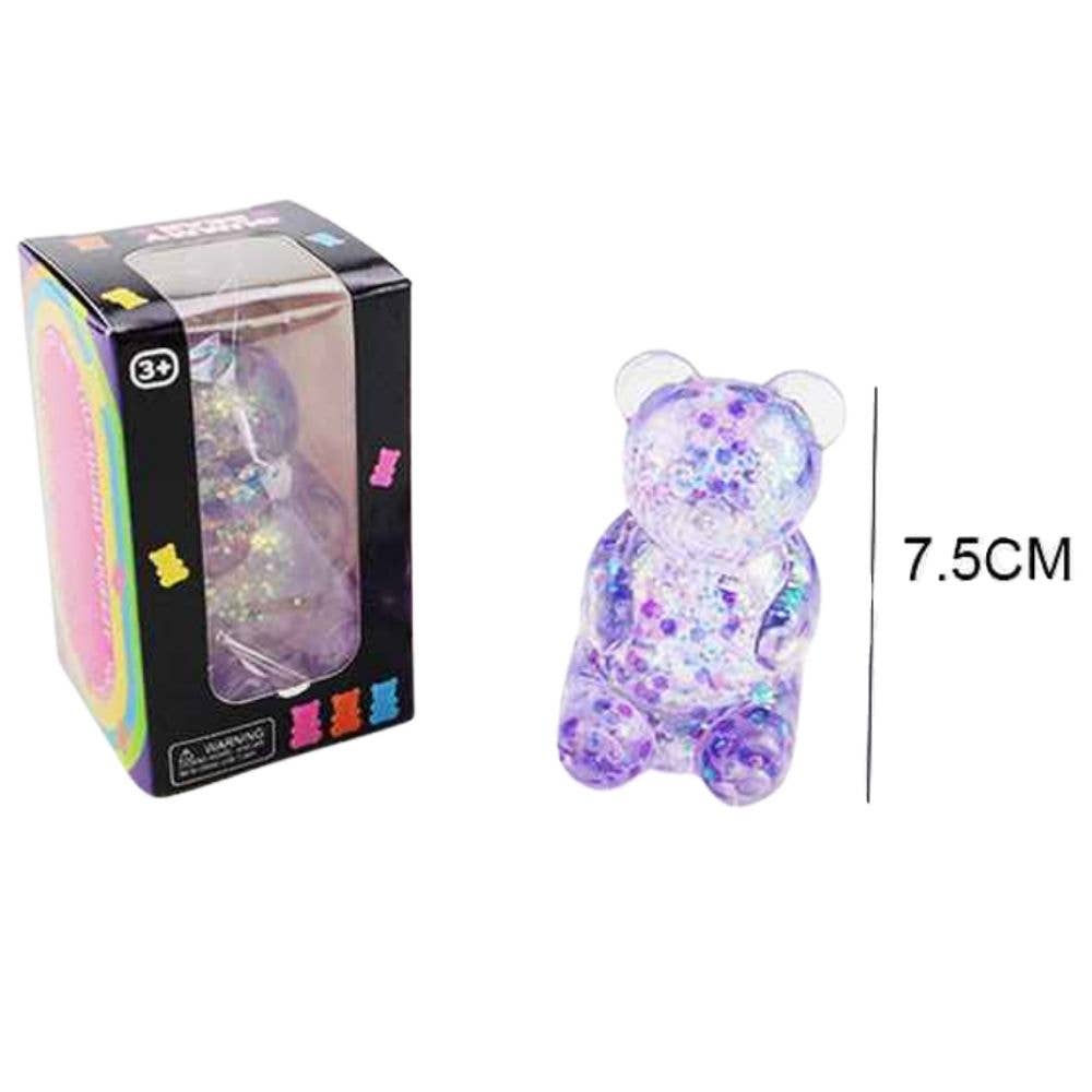 GLITTER TEDDY BEAR SQUISHY TOY, -