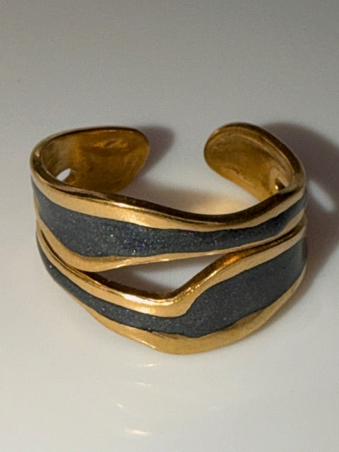 Gold and black ring on a white background
