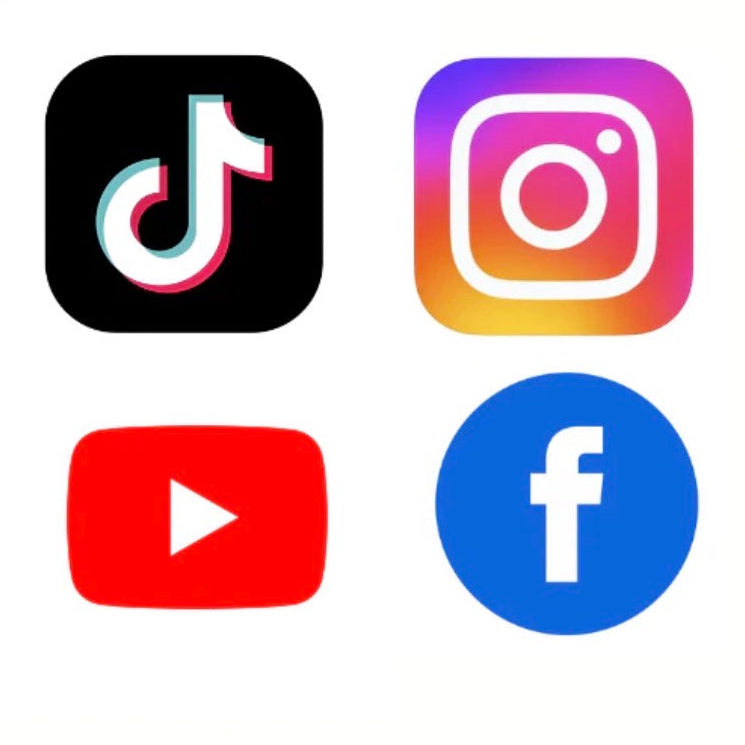 Logos of TikTok, Instagram, YouTube, and Facebook on a white background