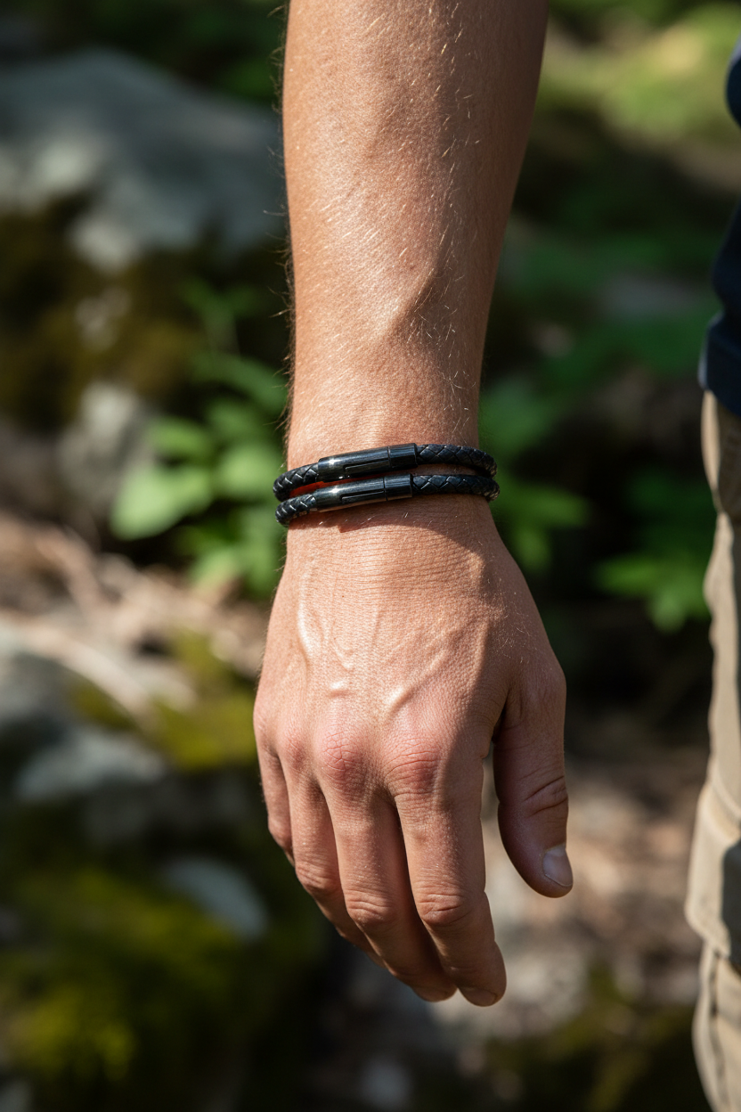 Leather Rope Bangle with Metallic Clasp