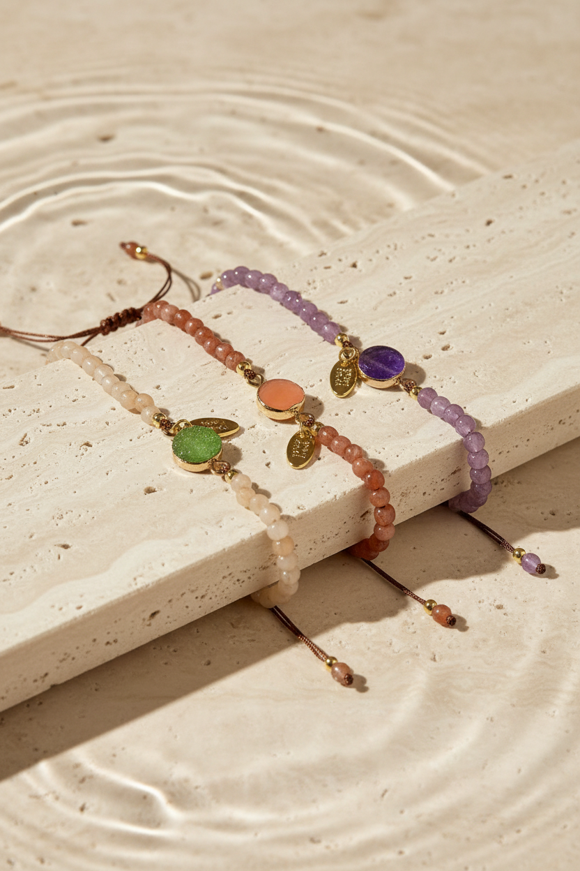 Solid Color Stone Beaded Adjustable Bracelet