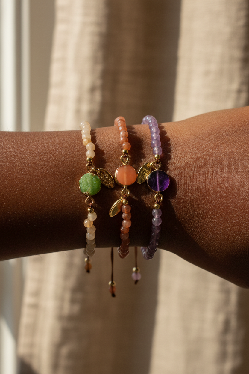 Solid Color Stone Beaded Adjustable Bracelet