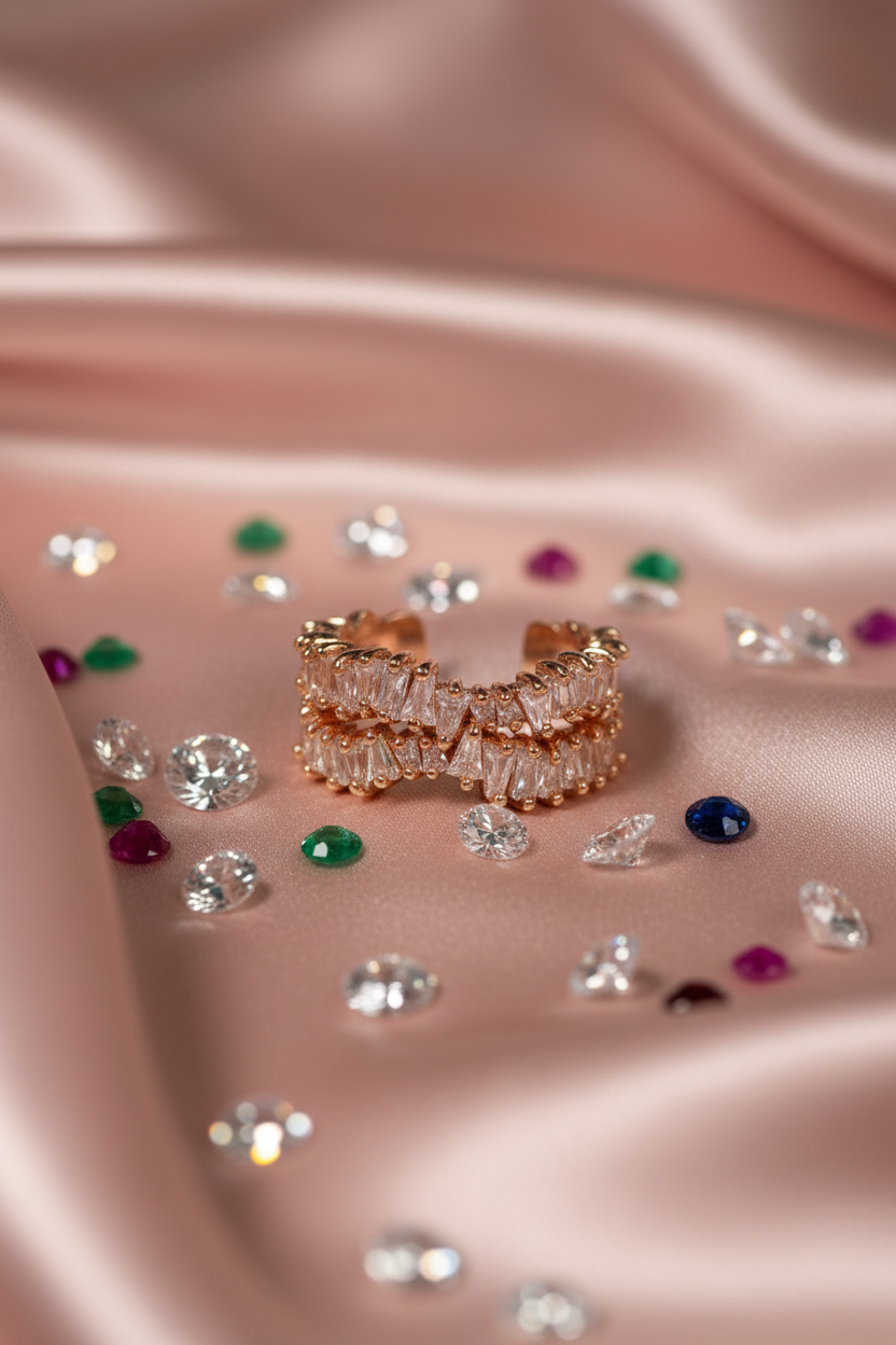 Zircon Inlay Geometric Open RIng