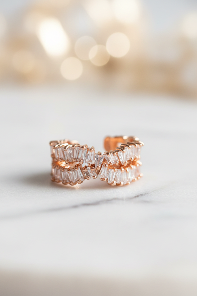 Zircon Inlay Geometric Open RIng