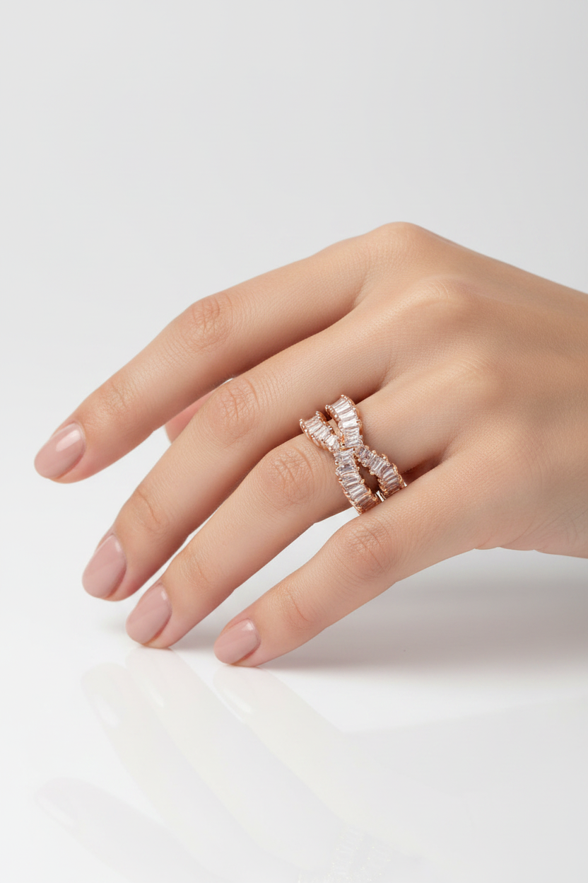 Zircon Inlay Geometric Open RIng