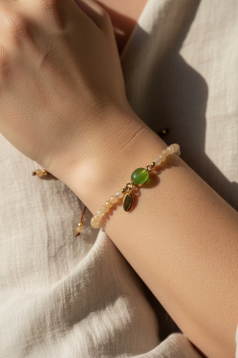 Solid Color Stone Beaded Adjustable Bracelet