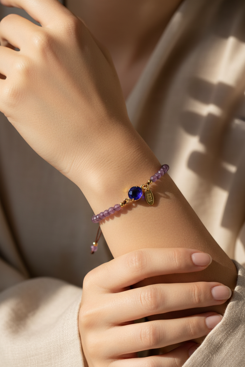 Solid Color Stone Beaded Adjustable Bracelet