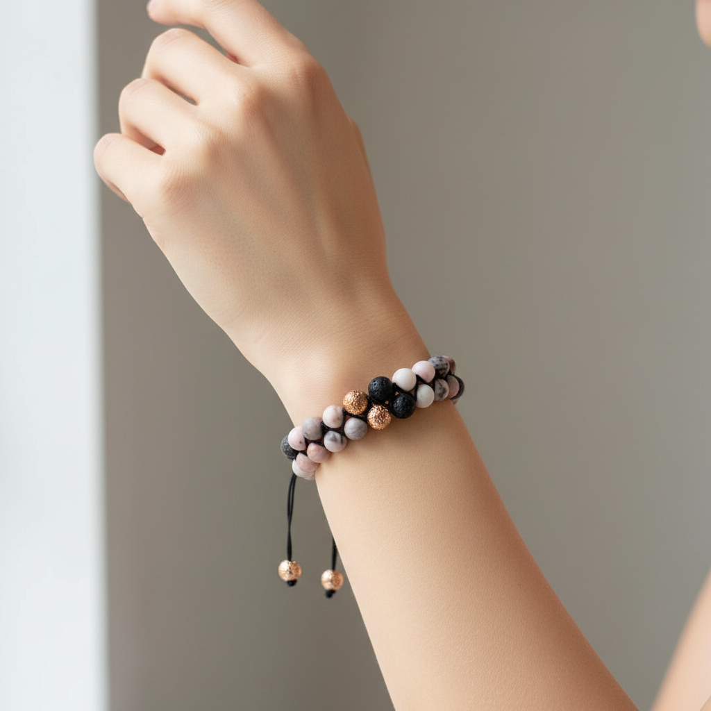 Volcanic Stone Beaded Woven Bracelt